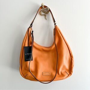 Lodis NWT $158 Daria Pumpkin Orange Authentic Pebbled Leather Crescent Hobo Bag